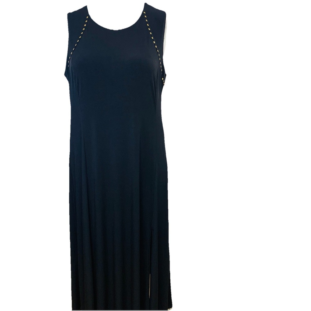 Spense Black Maxi Dress 24W  Stretch Sleeveless Stud Trim Classic‎ Boho Party